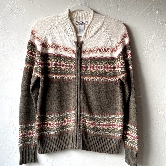 Vintage Tiara ramie cotton blend zip-per cardigan Fair Isle icelandic nordic M - Picture 11 of 11